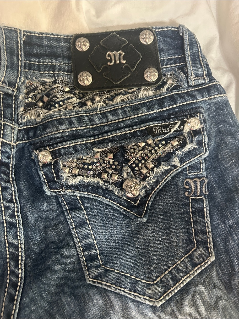 Miss Me Dark Blue Embellished Wide Leg Jeans - Picture 2 of 5